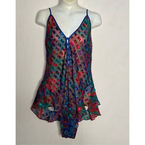 Vintage Victoria's Secret Gold Label Bodysuit Lingerie Teddy One Piece Floral‎ M - Picture 2 of 9